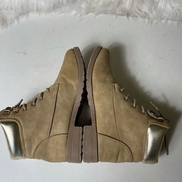 Twisted Timmy-22 women’s faux suede  combat boots with gold metallic tri… - Picture 4 of 8
